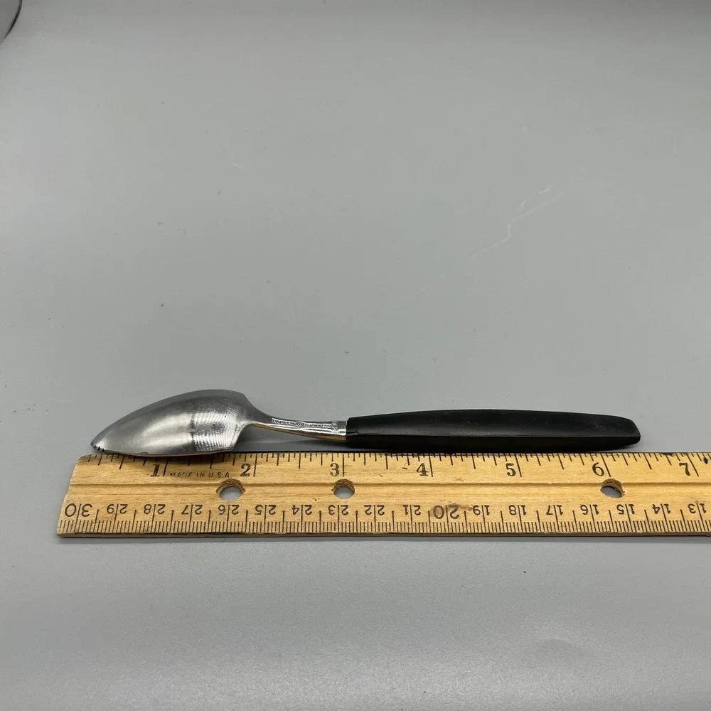 Vintage MCM‎ Grapefruit Spoons Set of 2 Serrated Stainless Japan Black Handle